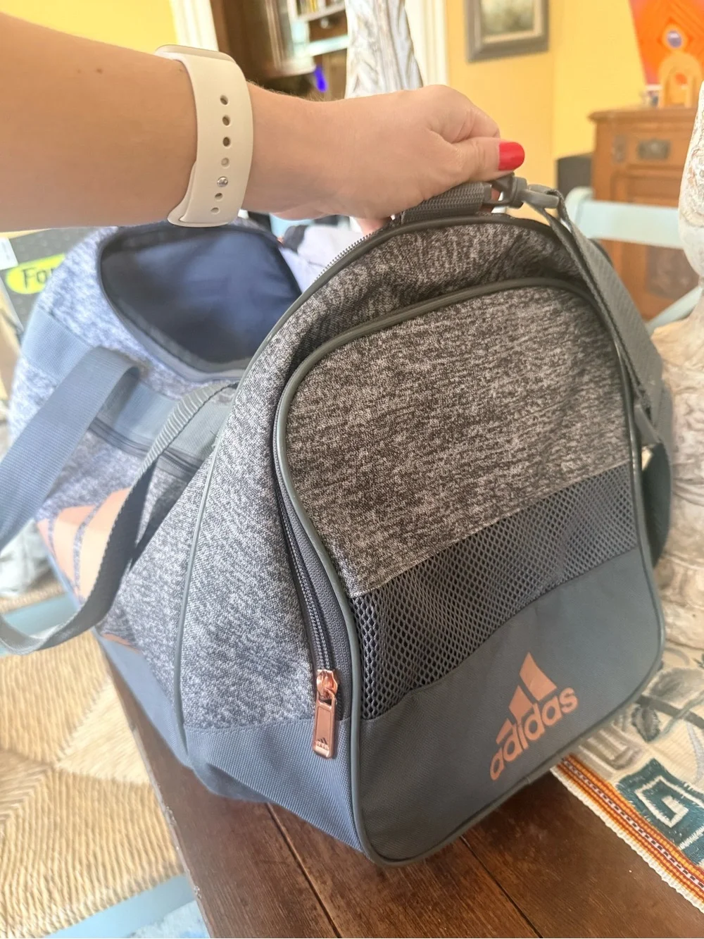 Adidas Defender Gray Duffel Bag with Rose Gold Accents